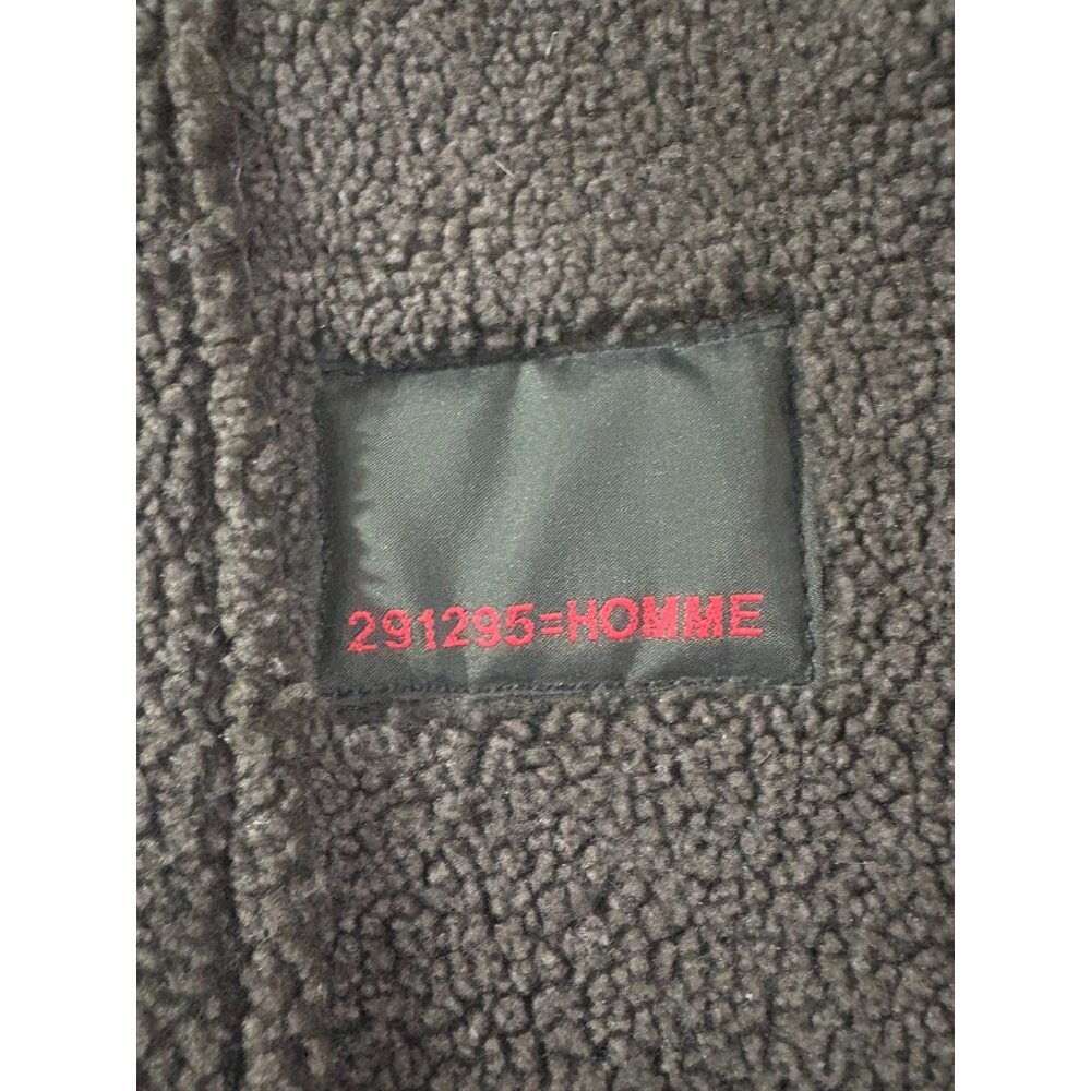 291295 = Homme Hooded Leather Shearling Coat Jacket  size F 44" made in Japan - Picture 2 of 9